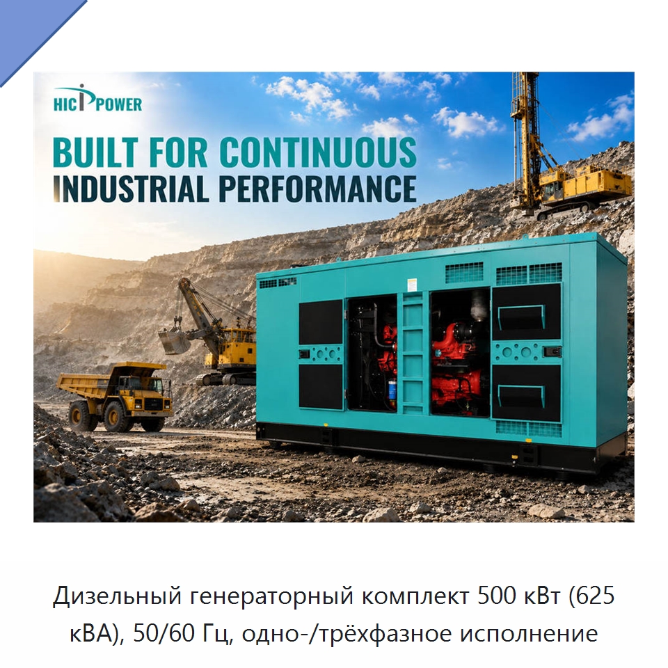 Дизельный генераторный комплект 500 кВт (625 кВА), 50/60 Гц, одно-/трёхфазное исполнение — Дизельные генераторы