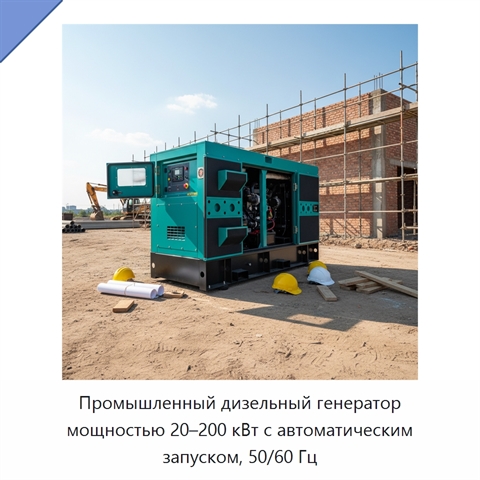 Промышленный дизельный генератор мощностью 20–200 кВт с автоматическим запуском, 50/60 Гц