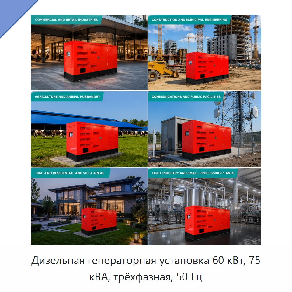 Дизельная генераторная установка 60 кВт, 75 кВА, трёхфазная, 50 Гц