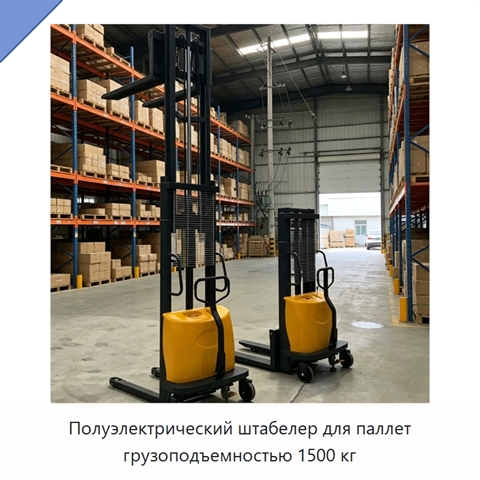 Полуэлектрический штабелер для паллет грузоподъемностью 1500 кг