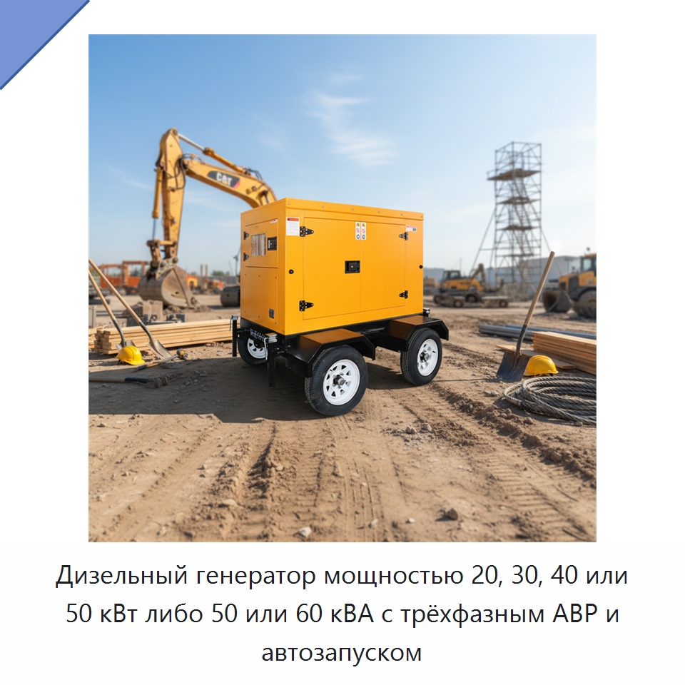 Дизельный генератор мощностью 20, 30, 40 или 50 кВт либо 50 или 60 кВА с трёхфазным АВР и автозапуском — Дизельные генераторы