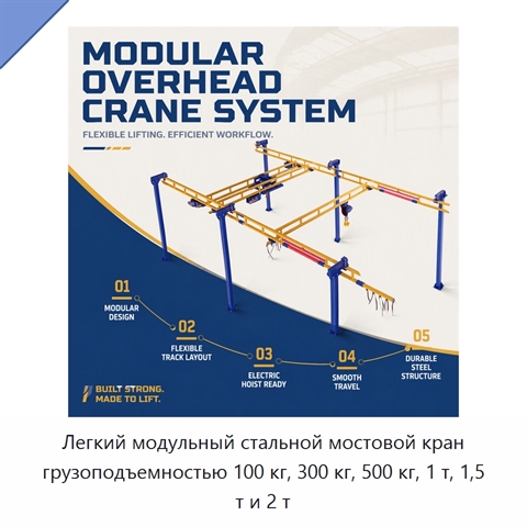 Легкий модульный стальной мостовой кран грузоподъемностью 100 кг, 300 кг, 500 кг, 1 т, 1,5 т и 2 т