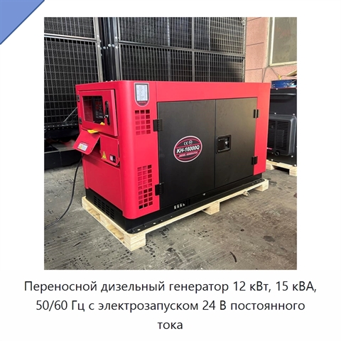 Переносной дизельный генератор 12 кВт, 15 кВА, 50/60 Гц с электрозапуском 24 В постоянного тока