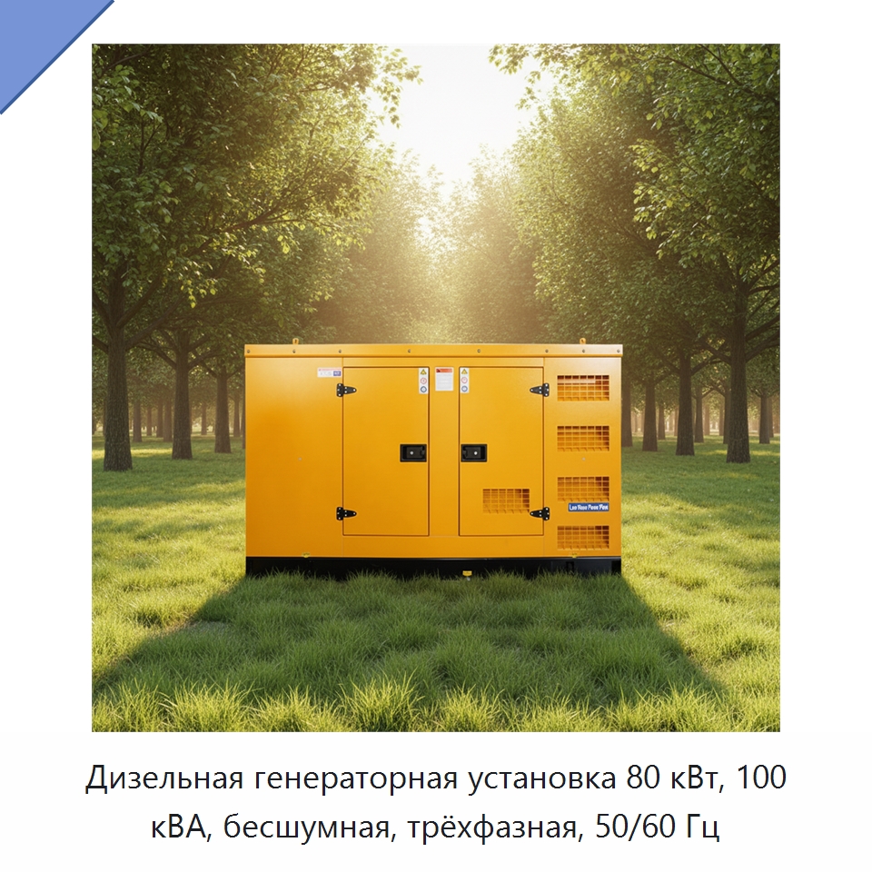 Дизельная генераторная установка 80 кВт, 100 кВА, бесшумная, трёхфазная, 50/60 Гц — Дизельные генераторы