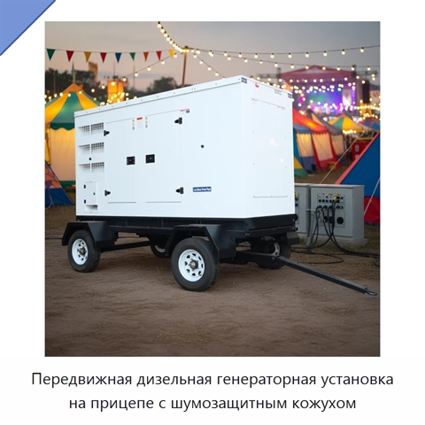 Передвижная дизельная генераторная установка на прицепе с шумозащитным кожухом