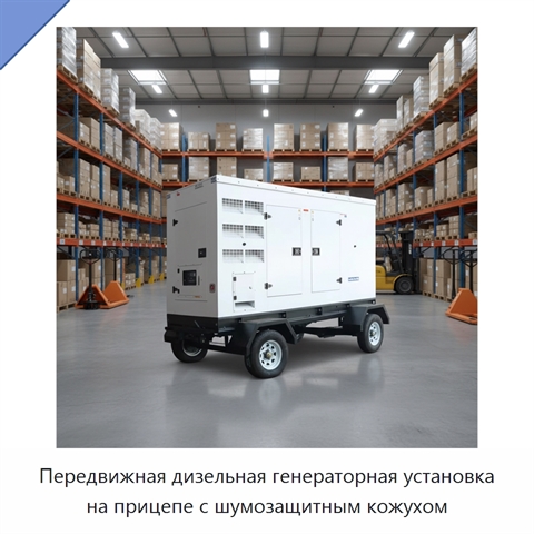 Передвижная дизельная генераторная установка на прицепе с шумозащитным кожухом