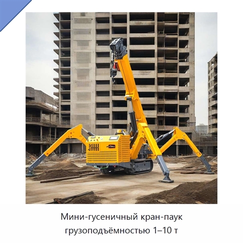 Мини-гусеничный кран-паук грузоподъёмностью 1–10 т