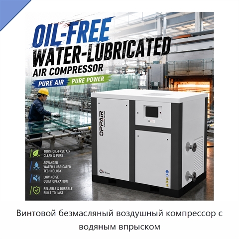 Винтовой безмасляный воздушный компрессор с водяным впрыском