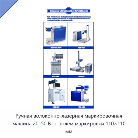 Ручная волоконно-лазерная маркировочная машина 20–50 Вт с полем маркировки 110×110 мм