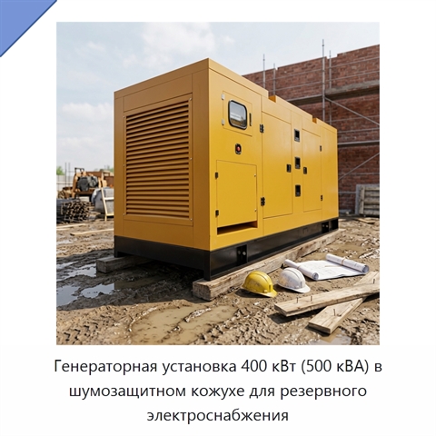 Генераторная установка 400 кВт (500 кВА) в шумозащитном кожухе для резервного электроснабжения