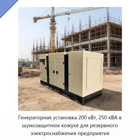 Генераторная установка 200 кВт, 250 кВА в шумозащитном кожухе для резервного электроснабжения предприятия