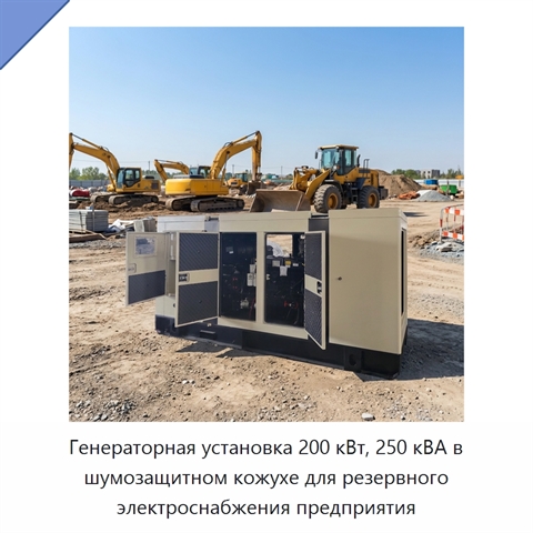 Генераторная установка 200 кВт, 250 кВА в шумозащитном кожухе для резервного электроснабжения предприятия
