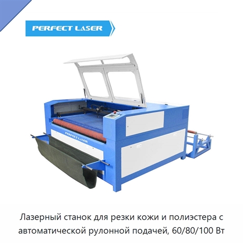 Лазерный станок для резки кожи и полиэстера с автоматической рулонной подачей, 60/80/100 Вт