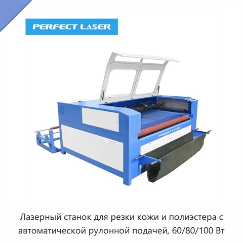 Лазерный станок для резки кожи и полиэстера с автоматической рулонной подачей, 60/80/100 Вт