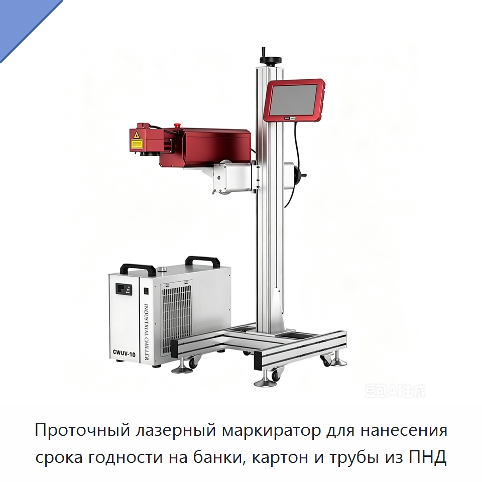 Проточный лазерный маркиратор для нанесения срока годности на банки, картон и трубы из ПНД — Лазерные маркировочные станки