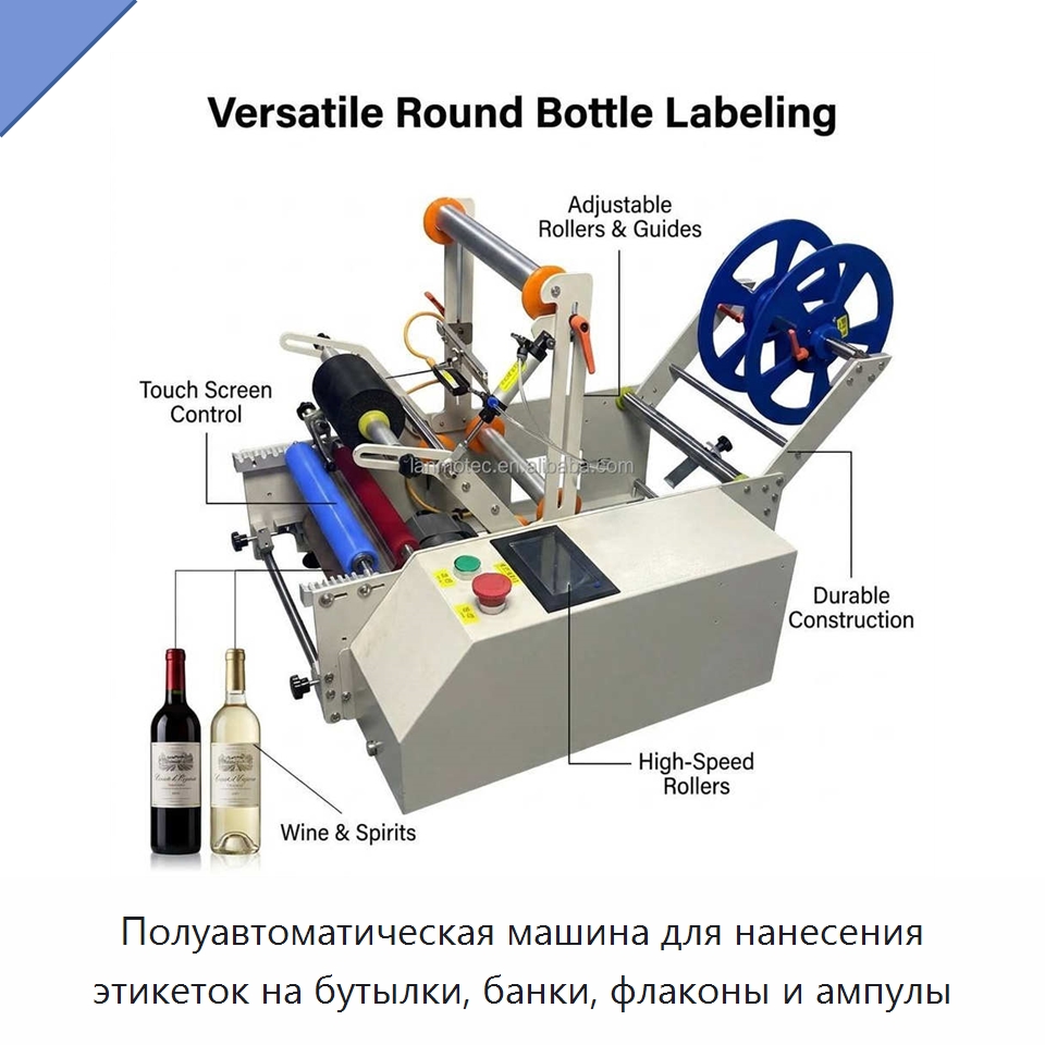 Полуавтоматическая машина для нанесения этикеток на бутылки, банки, флаконы и ампулы — Этикетировочные машины
