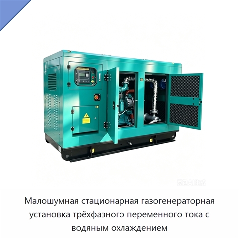 Малошумная стационарная газогенераторная установка трёхфазного переменного тока с водяным охлаждением