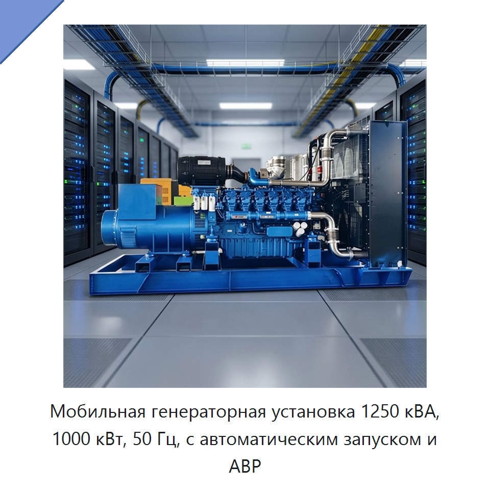 Мобильная генераторная установка 1250 кВА, 1000 кВт, 50 Гц, с автоматическим запуском и АВР — Дизельные генераторы