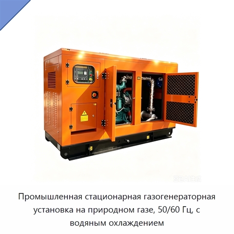 Промышленная стационарная газогенераторная установка на природном газе, 50/60 Гц, с водяным охлаждением