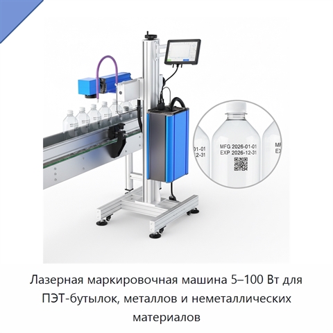 Лазерная маркировочная машина 5–100 Вт для ПЭТ-бутылок, металлов и неметаллических материалов