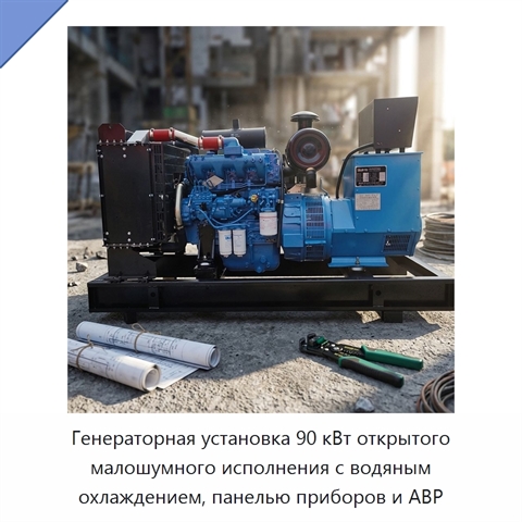 Генераторная установка 90 кВт открытого малошумного исполнения с водяным охлаждением, панелью приборов и АВР