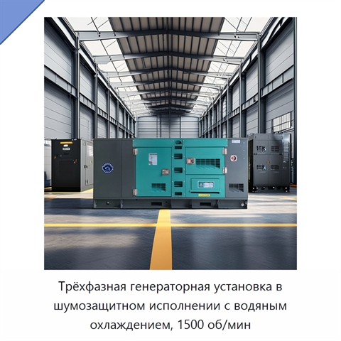 Трёхфазная генераторная установка в шумозащитном исполнении с водяным охлаждением, 1500 об/мин
