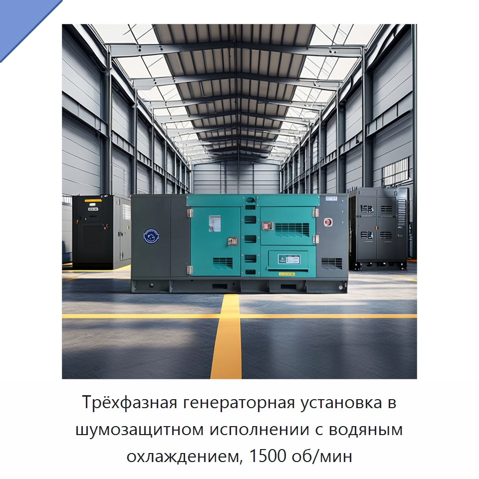 Трёхфазная генераторная установка в шумозащитном исполнении с водяным охлаждением, 1500 об/мин — Дизельные генераторы