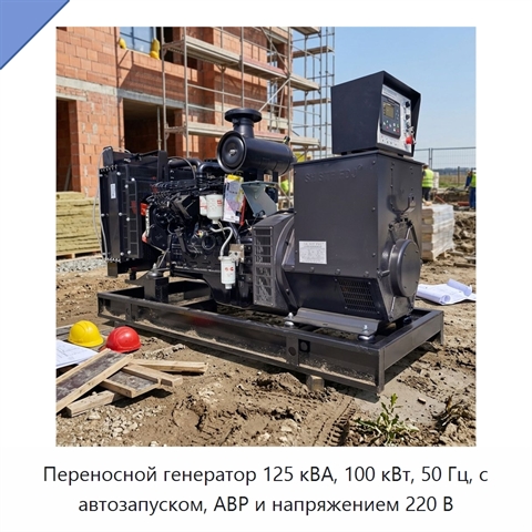 Переносной генератор 125 кВА, 100 кВт, 50 Гц, с автозапуском, АВР и напряжением 220 В