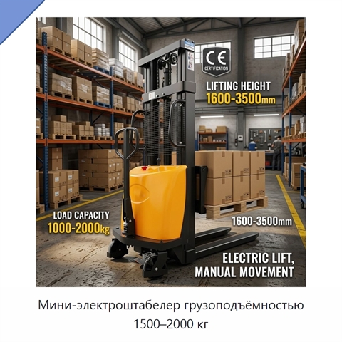 Мини-электроштабелер грузоподъёмностью 1500–2000 кг