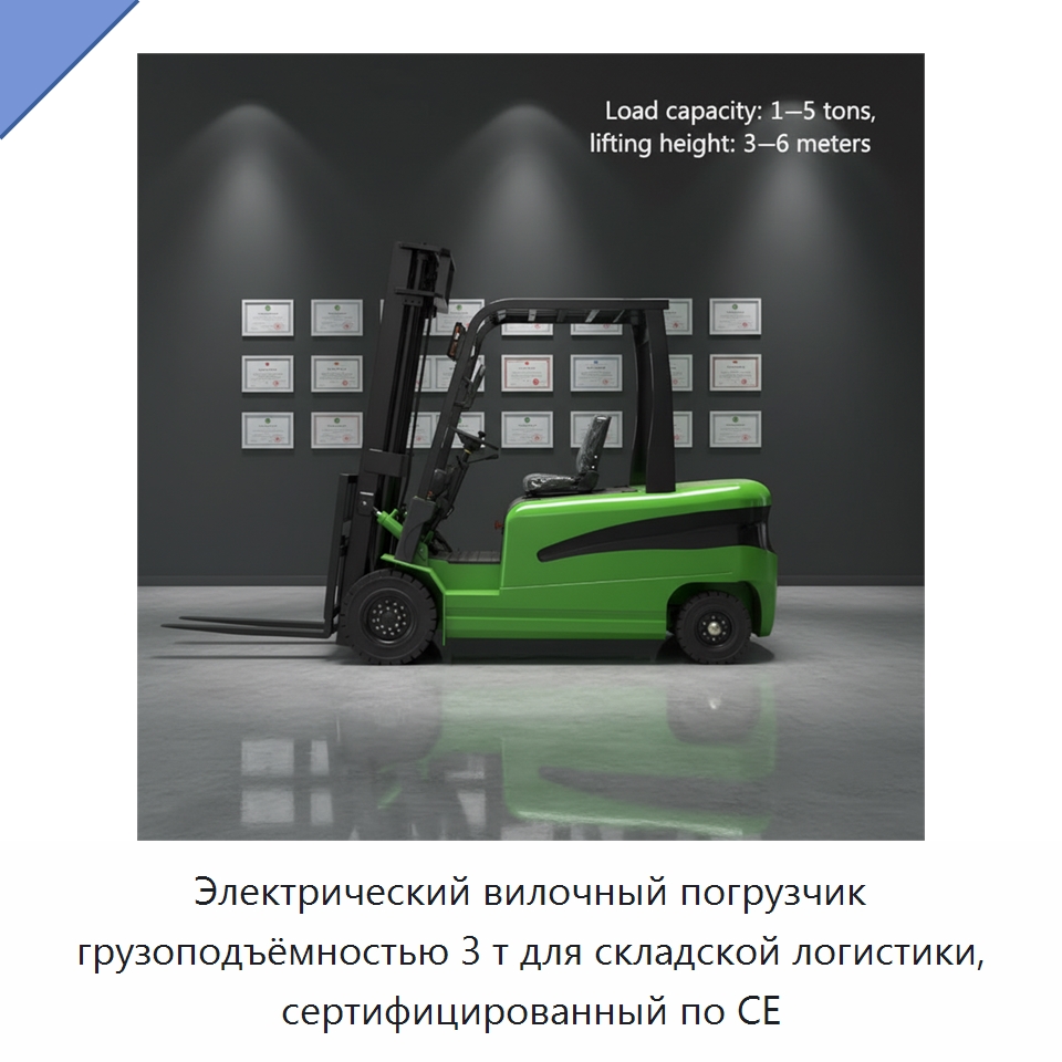 Электрический вилочный погрузчик грузоподъёмностью 3 т для складской логистики, сертифицированный по CE — Вилочные погрузчики