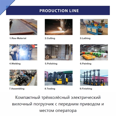 Компактный трёхколёсный электрический вилочный погрузчик с передним приводом и местом оператора