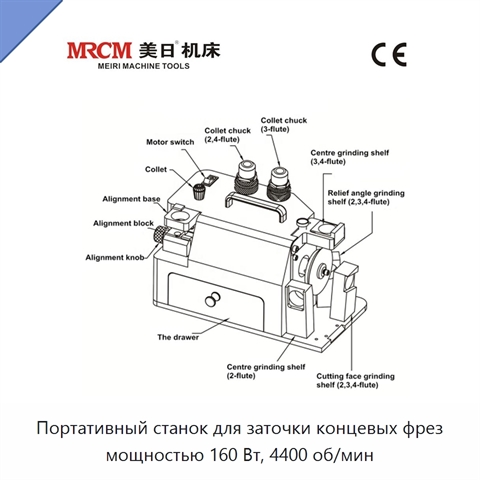 Портативный станок для заточки концевых фрез мощностью 160 Вт, 4400 об/мин