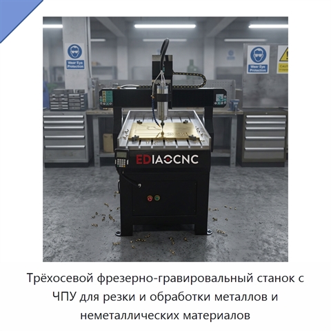 Трёхосевой фрезерно-гравировальный станок с ЧПУ для резки и обработки металлов и неметаллических материалов