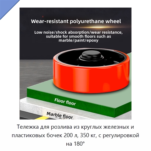Тележка для розлива из круглых железных и пластиковых бочек 200 л, 350 кг, с регулировкой на 180°