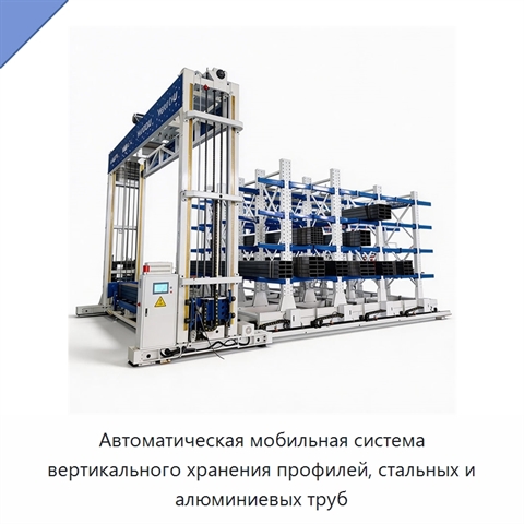 Автоматическая мобильная система вертикального хранения профилей, стальных и алюминиевых труб