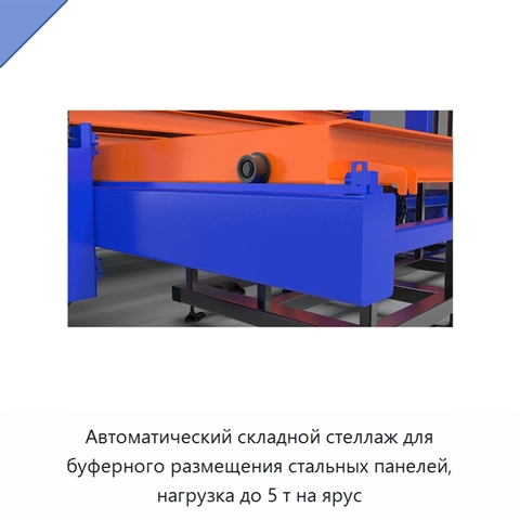 Автоматический складной стеллаж для буферного размещения стальных панелей, нагрузка до 5 т на ярус
