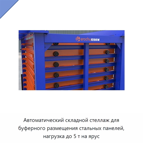 Автоматический складной стеллаж для буферного размещения стальных панелей, нагрузка до 5 т на ярус