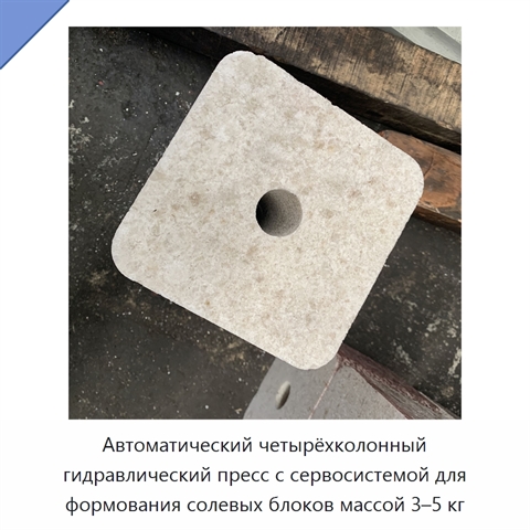 Автоматический четырёхколонный гидравлический пресс с сервосистемой для формования солевых блоков массой 3–5 кг