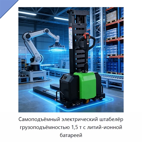 Самоподъёмный электрический штабелёр грузоподъёмностью 1,5 т с литий-ионной батареей