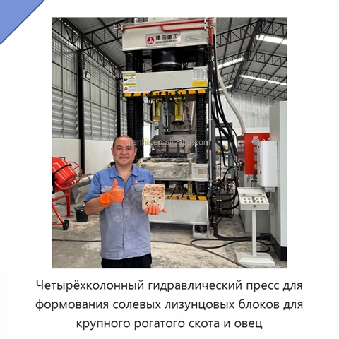 Четырёхколонный гидравлический пресс для формования солевых лизунцовых блоков для крупного рогатого скота и овец