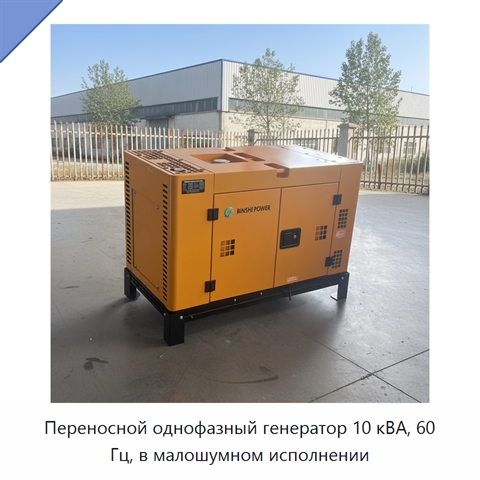 Переносной однофазный генератор 10 кВА, 60 Гц, в малошумном исполнении