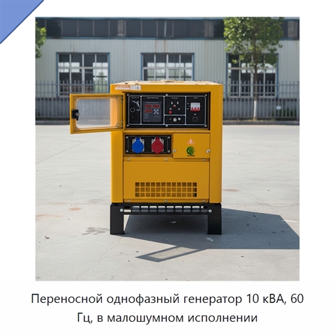Переносной однофазный генератор 10 кВА, 60 Гц, в малошумном исполнении