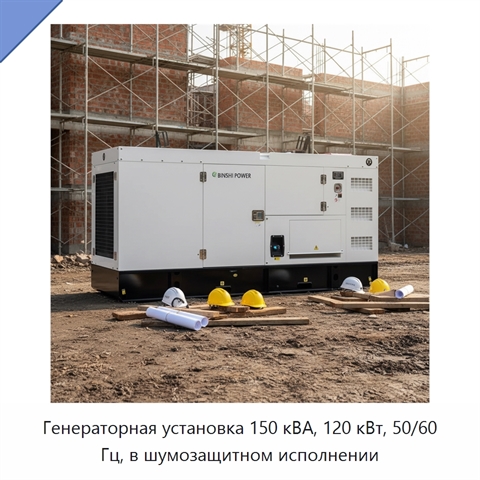 Генераторная установка 150 кВА, 120 кВт, 50/60 Гц, в шумозащитном исполнении