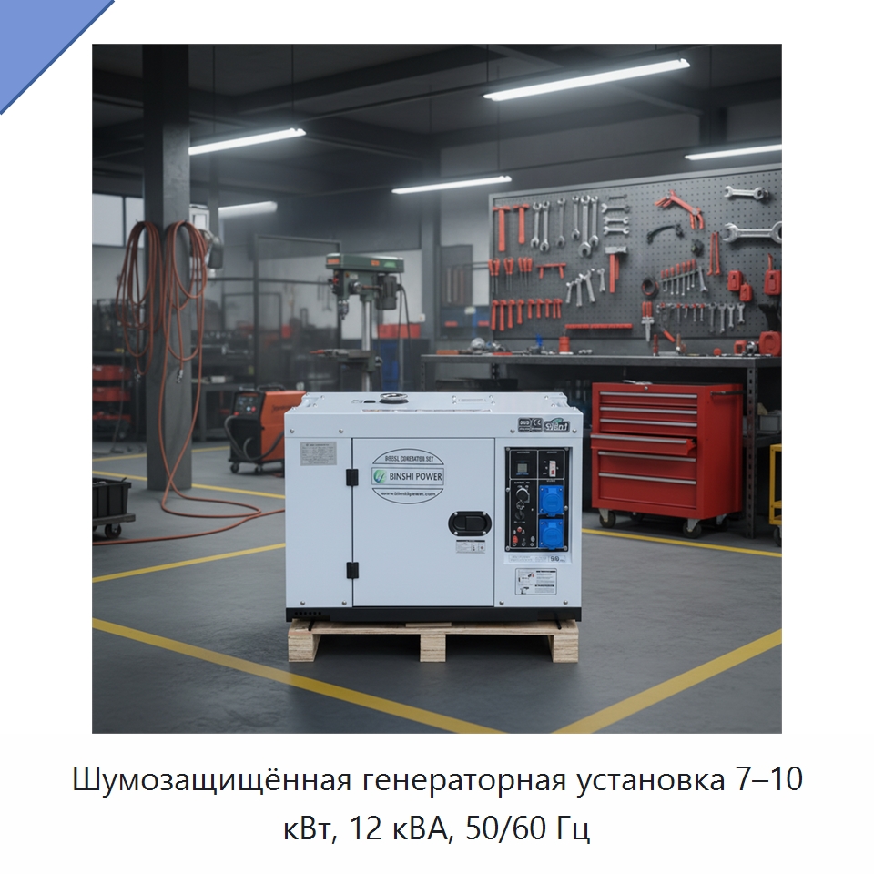 Шумозащищённая генераторная установка 7–10 кВт, 12 кВА, 50/60 Гц — Дизельные генераторы