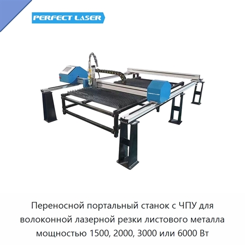 Переносной портальный станок с ЧПУ для волоконной лазерной резки листового металла мощностью 1500, 2000, 3000 или 6000 Вт