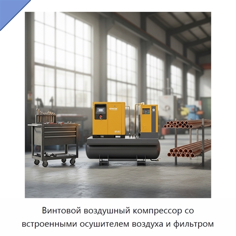 Винтовой воздушный компрессор со встроенными осушителем воздуха и фильтром