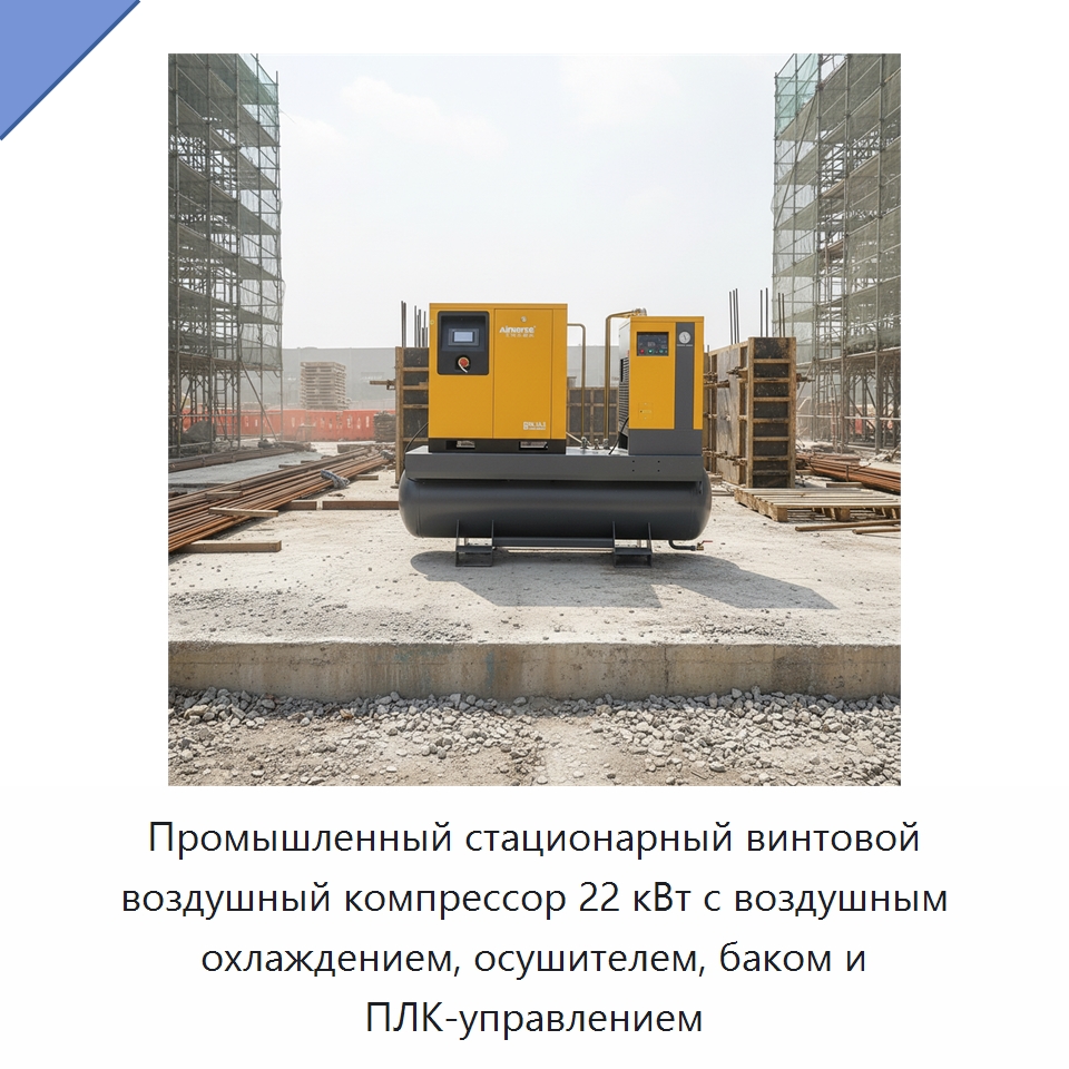 Промышленный стационарный винтовой воздушный компрессор 22 кВт с воздушным охлаждением, осушителем, баком и ПЛК-управлением — Промышленные компрессоры