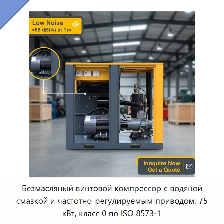 Безмасляный винтовой компрессор с водяной смазкой и частотно-регулируемым приводом, 75 кВт, класс 0 по ISO 8573-1 — Промышленные компрессоры