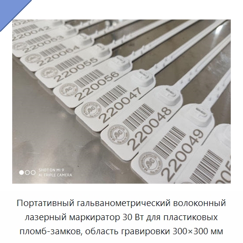 Портативный гальванометрический волоконный лазерный маркиратор 30 Вт для пластиковых пломб-замков, область гравировки 300×300 мм — Лазерные маркировочные станки