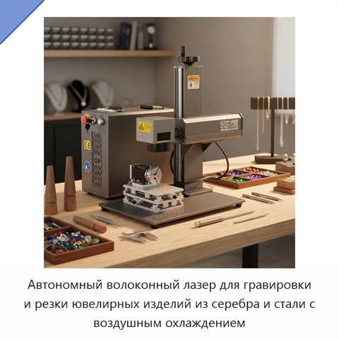 Автономный волоконный лазер для гравировки и резки ювелирных изделий из серебра и стали с воздушным охлаждением